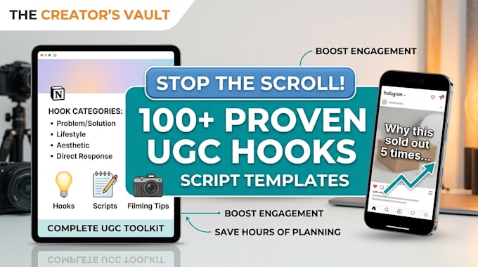 provide over 100 proven ugc hooks and script templates