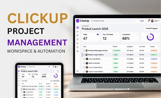 setup clickup project management workflows automation notion template dashboard