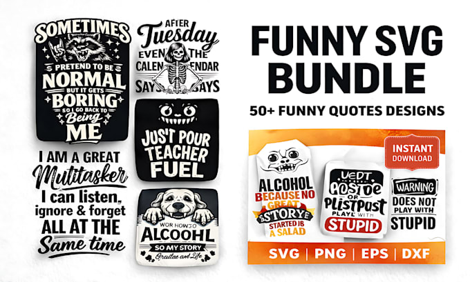 create funny svg bundle design for t shirt print on demand
