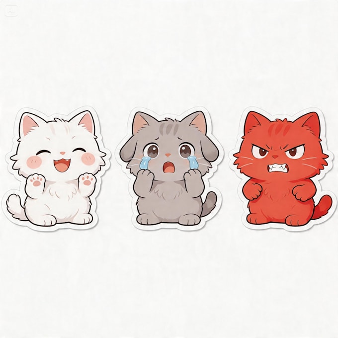 create 3 cute kawaii stickers in chibi style