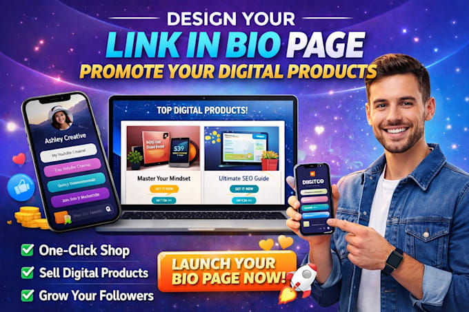 create setup optimize beacon ai digital product website, social media, linktree