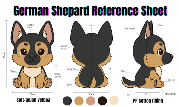 design custom plush reference sheet oc plushie stuffed animal ych tech pack