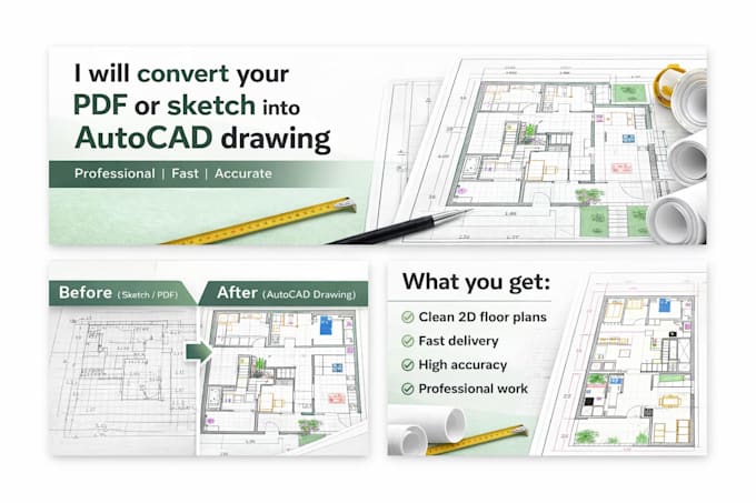Convert pdf or sketch to autocad 2d drawing professionally by Dalal ...