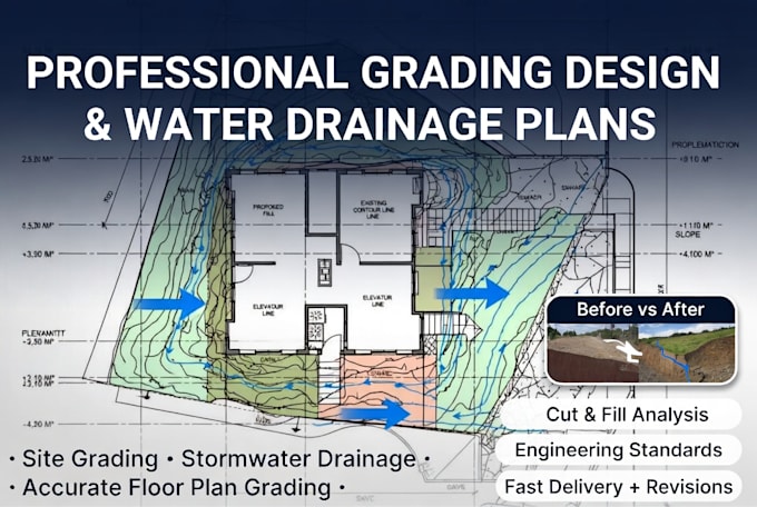 design quality grading design, water drainage plan, grading floor plan design