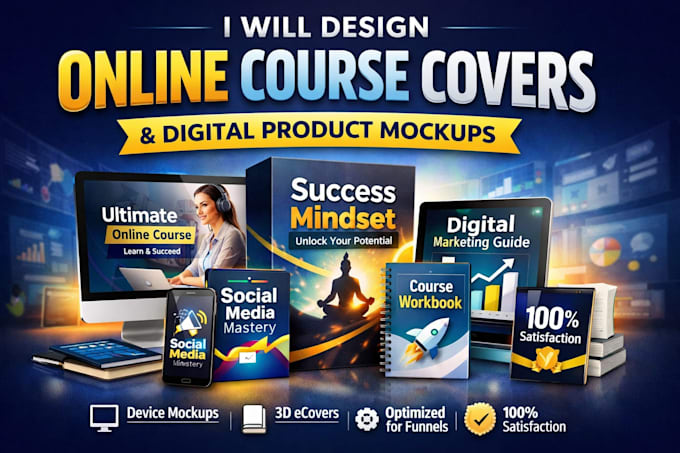 design online course cover and digital product mockup bundle