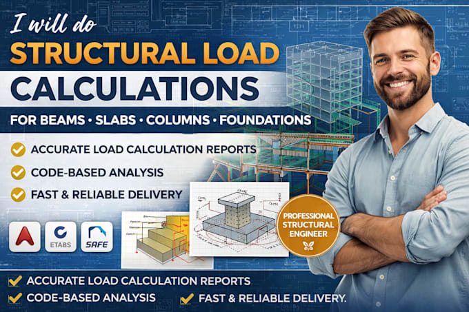 do structural load calculations for beams, slabs, columns and foundations