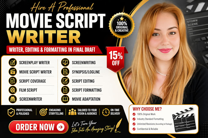write movie script, screenplay, feature film script, tv series, script writing