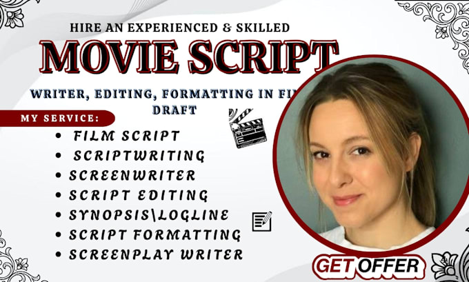 write movie script, screenplay, feature film script, tv series, script writing