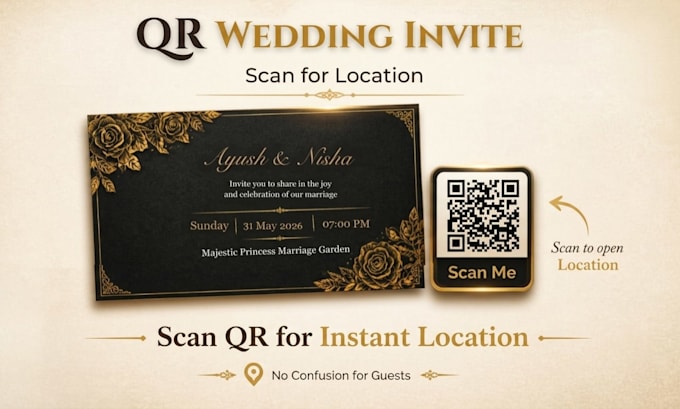 design modern wedding invitation with qr code and location