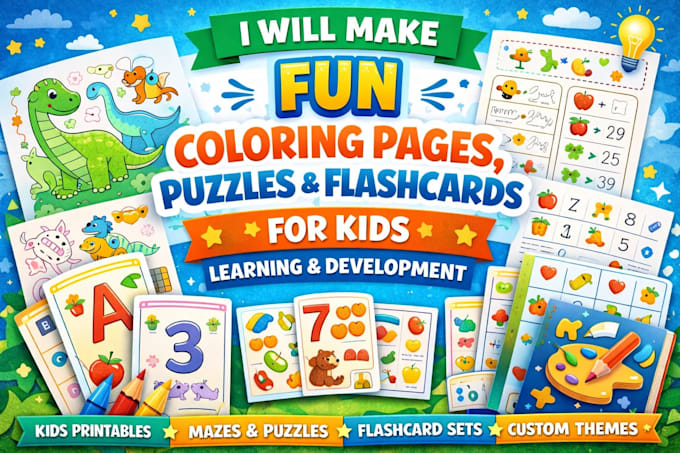 make attractive coloring pages and flashcards for kids learning and development