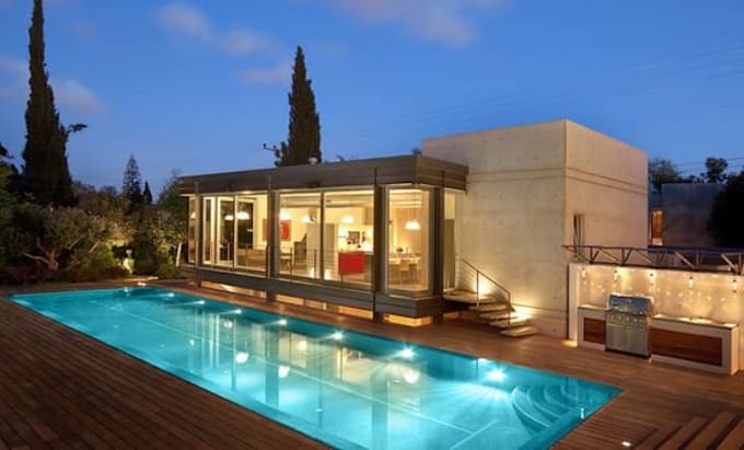 design luxury pool, backyard, patio 3d landscape rendering