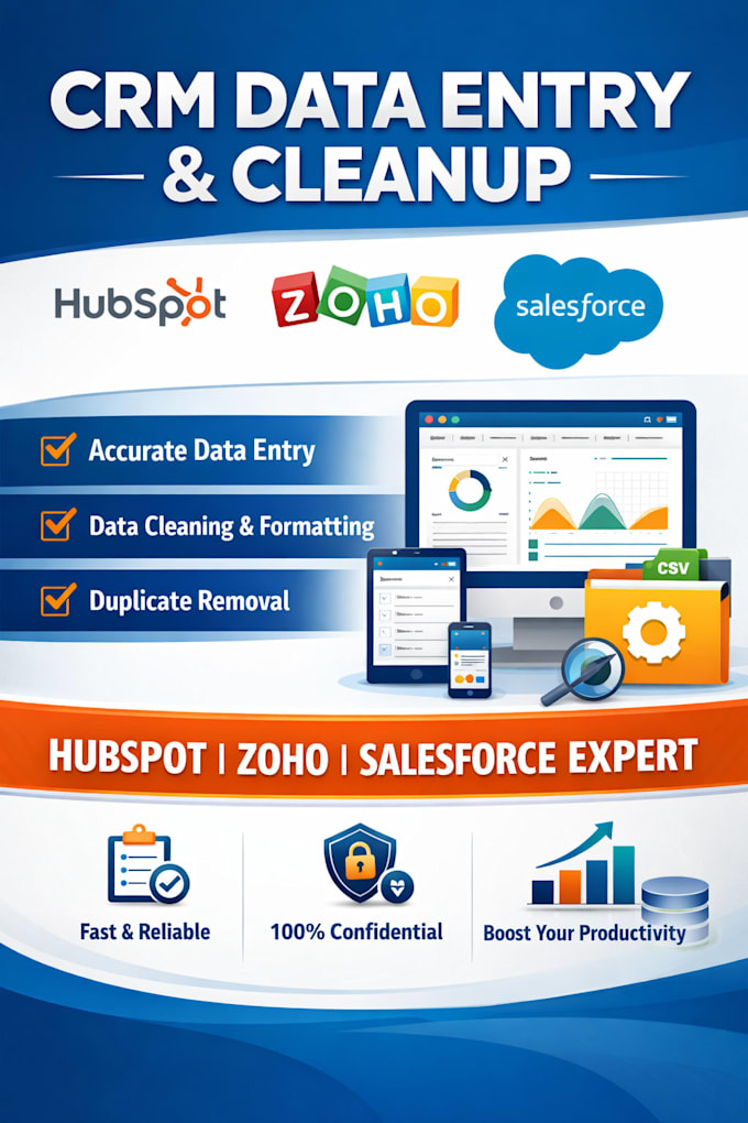 do CRM data entry and cleanup in hubspot zoho salesforce