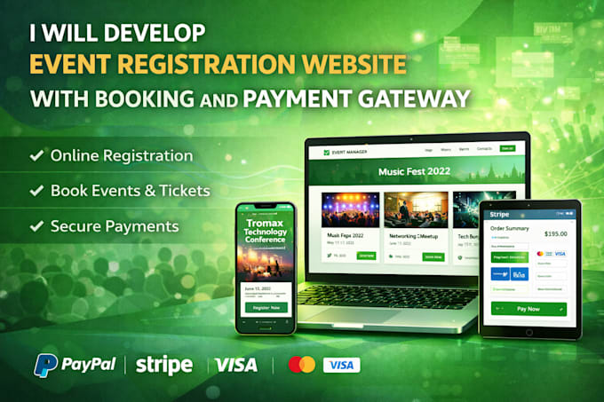develop event registration website with booking  and payment gateway