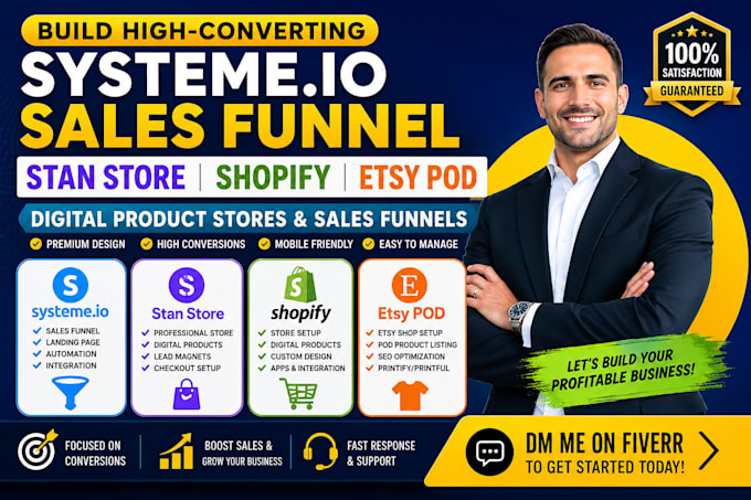 build systeme io sales funnel ,stan store, shopify digital product, etsy pod