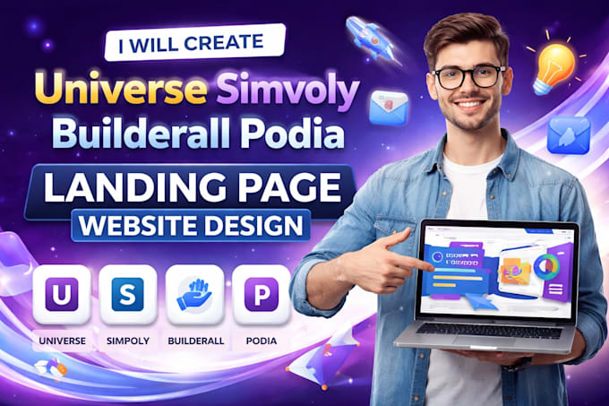 create universe simvoly builderall podia landing page website design