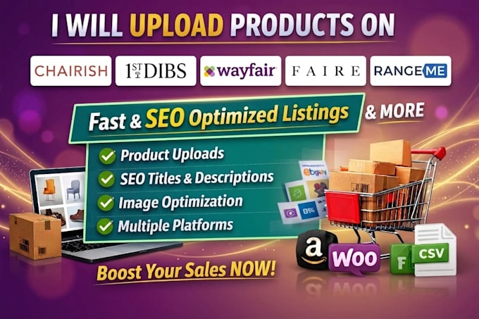 upload products on wayfair, chairish, 1stdibs and rangeme