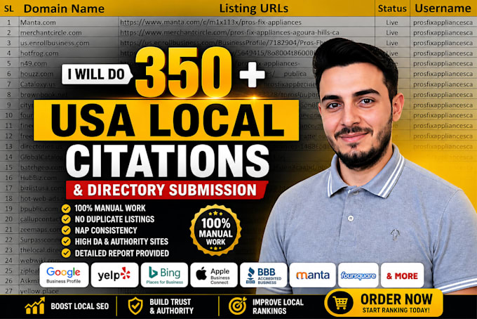 build 350 USA local citations and directory submissions with forum links