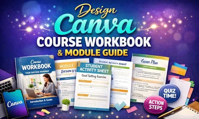 design canva course workbook, module guide, student activity sheet, workbook