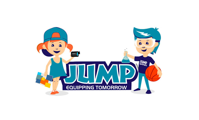 create a cool cartoon illustration logo for jump institute