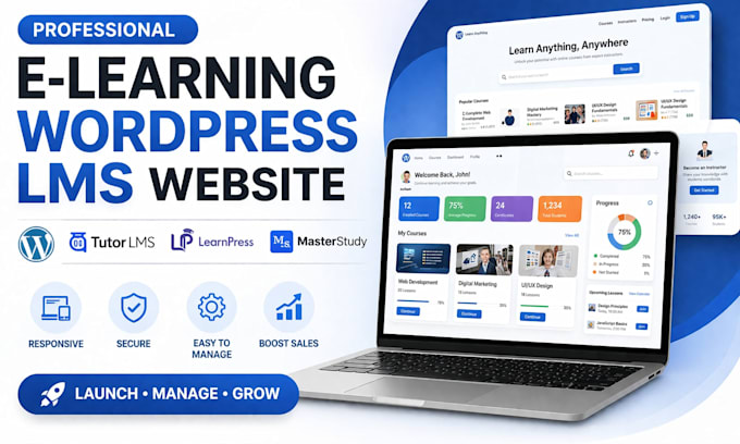 build wordpress elementor elearning lms website learndash learnpress bookly pro