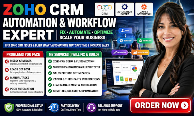 fix zoho CRM issues customize workflows, automation, pipeline zapier integration