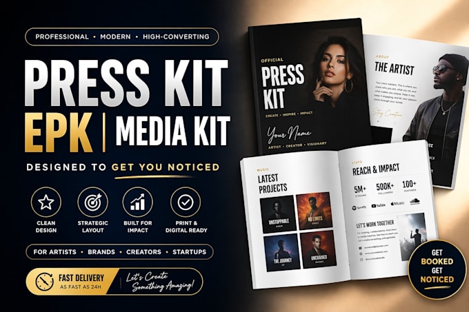 design a clean media kit or press kit for artists and brands