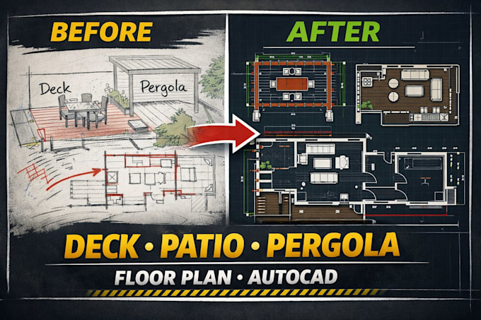 Design deck patio pergola architectural drawings floor plans in autocad ...