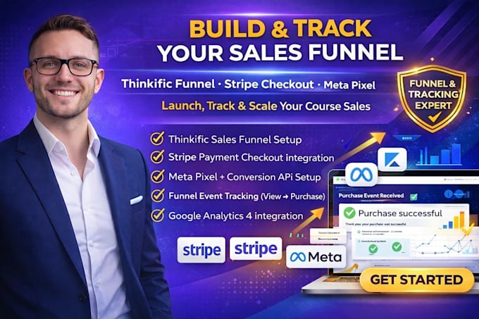 setup thinkific sales funnel stripe payment checkout meta pixel tracking