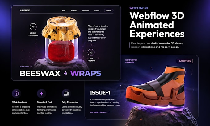 webflow website design 3d animated figma to webflow landing page development