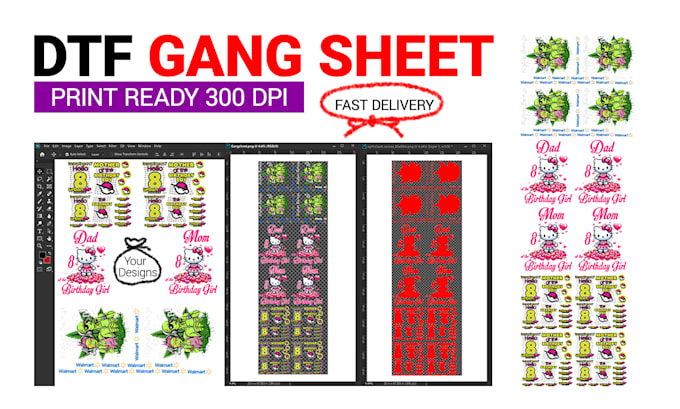 create dtf gang sheet print ready 300 dpi with vector conversion, fast delivery