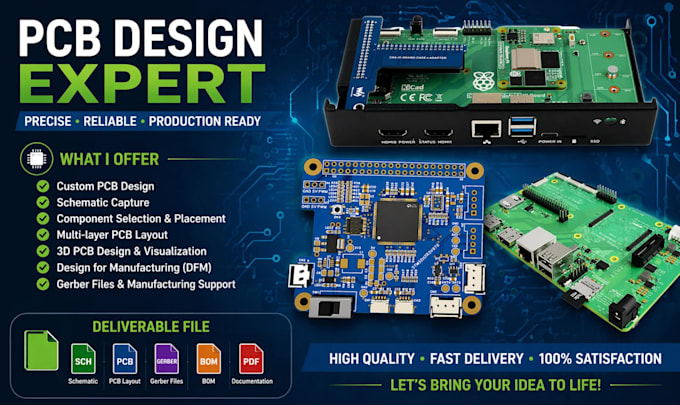 design custom raspberry pi pcb, cm4 cm5 carrier board, hat, and interface boards