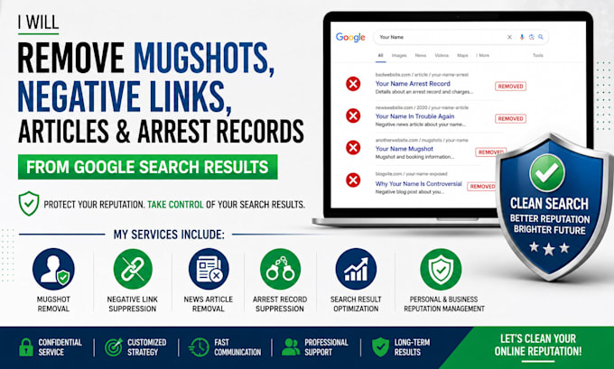 remove mugshots, delete negative links,article, news, arrest records from google