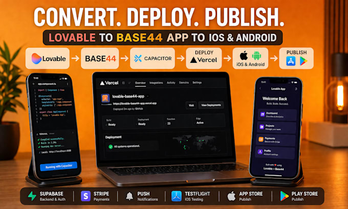 convert lovable base44 website to ios and android app with capacitor supabase