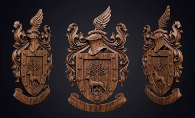 sculpt baroque style emblem,rococo detailing,crest or badge cnc design,stl,gcode