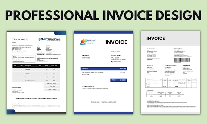 design professional invoice template in word, excel and PDF