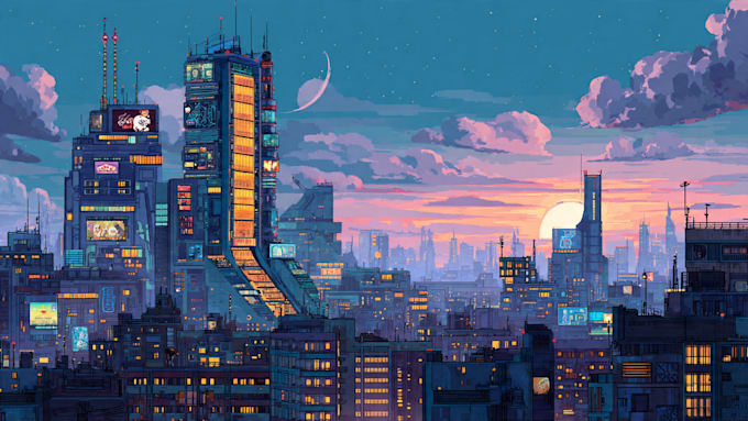 make cyberpunk city illustrations
