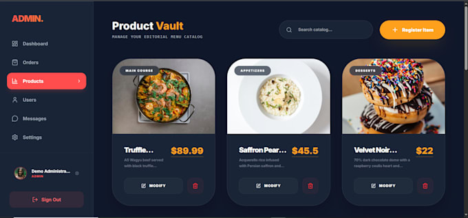 Create a premium restaurant website ui react admin dashboard by Saju ...