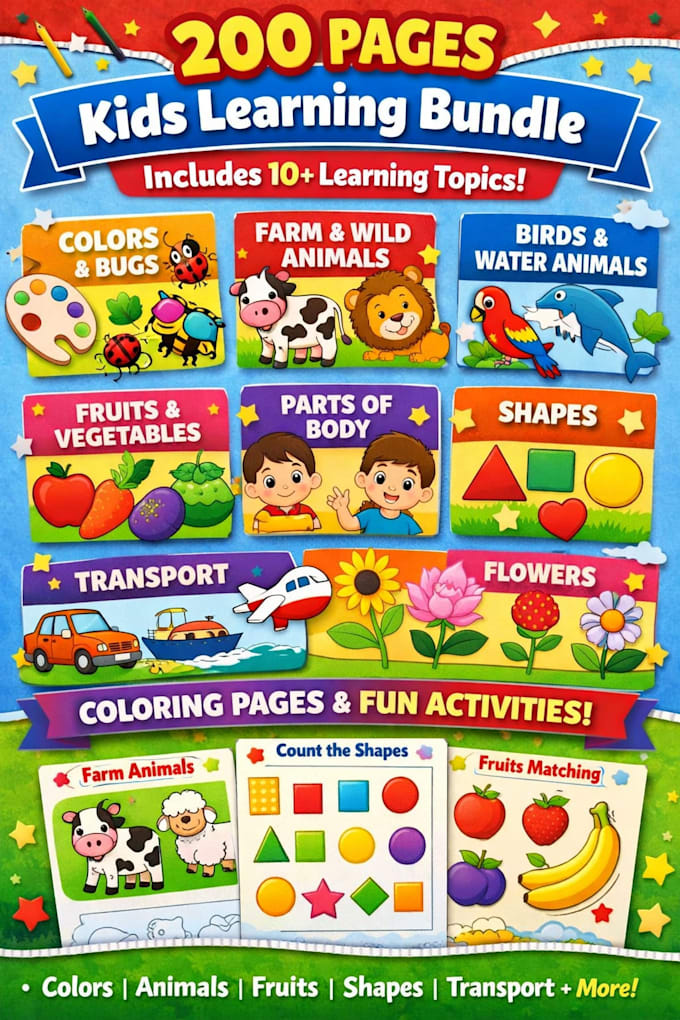 create kids educational ebook, worksheets, coloring activity