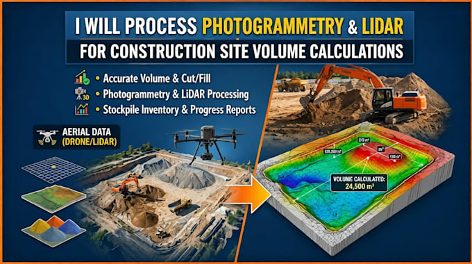 process photogrammetry, lidar for construction site volume calculations