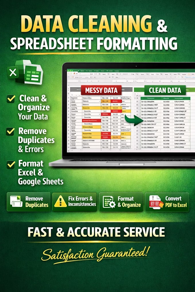clean, organize, format, and fix messy excel or google sheets data