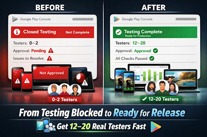 Provide 12 or 20 testers closed app testing for google play console ...
