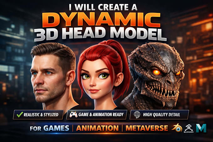 create a dynamic 3d head model for games animation metaverse