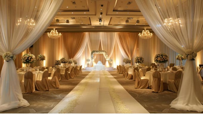 create 3d realistic wedding ceremony decoration design