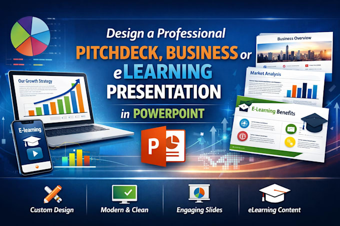 design a professional pitchdeck business or elearning presentation in powerpoint