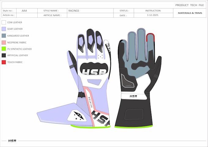 motorcycle gloves tech pack design
