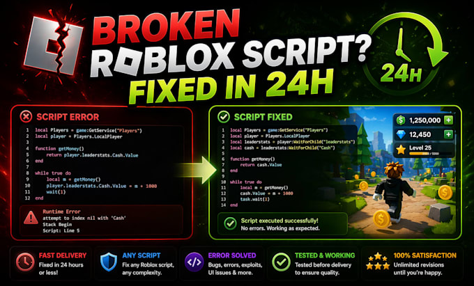 fix your broken roblox script, bug or datastore error fast