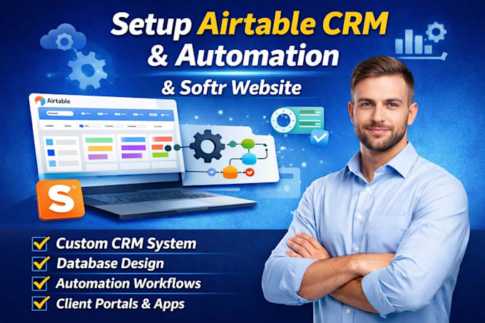 setup airtable CRM, database design, automation and softr website