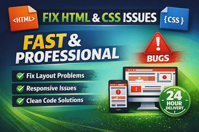 fix HTML CSS bugs,layout issues and responsive problems fast