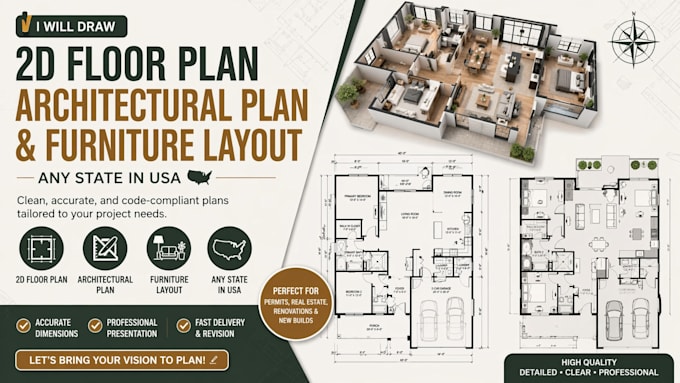 draw 2d floor plan, architectural plan, and furniture layout
