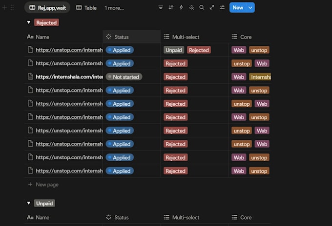 create notion tracker for internships, exams